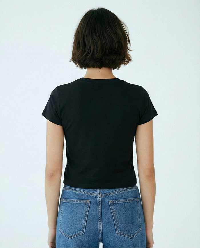 R209230 - "Stay Groovy" Printed Regular Tee - Black