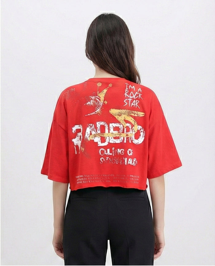 R209239 - Printed Relaxed Fit Cotton Tee - Red