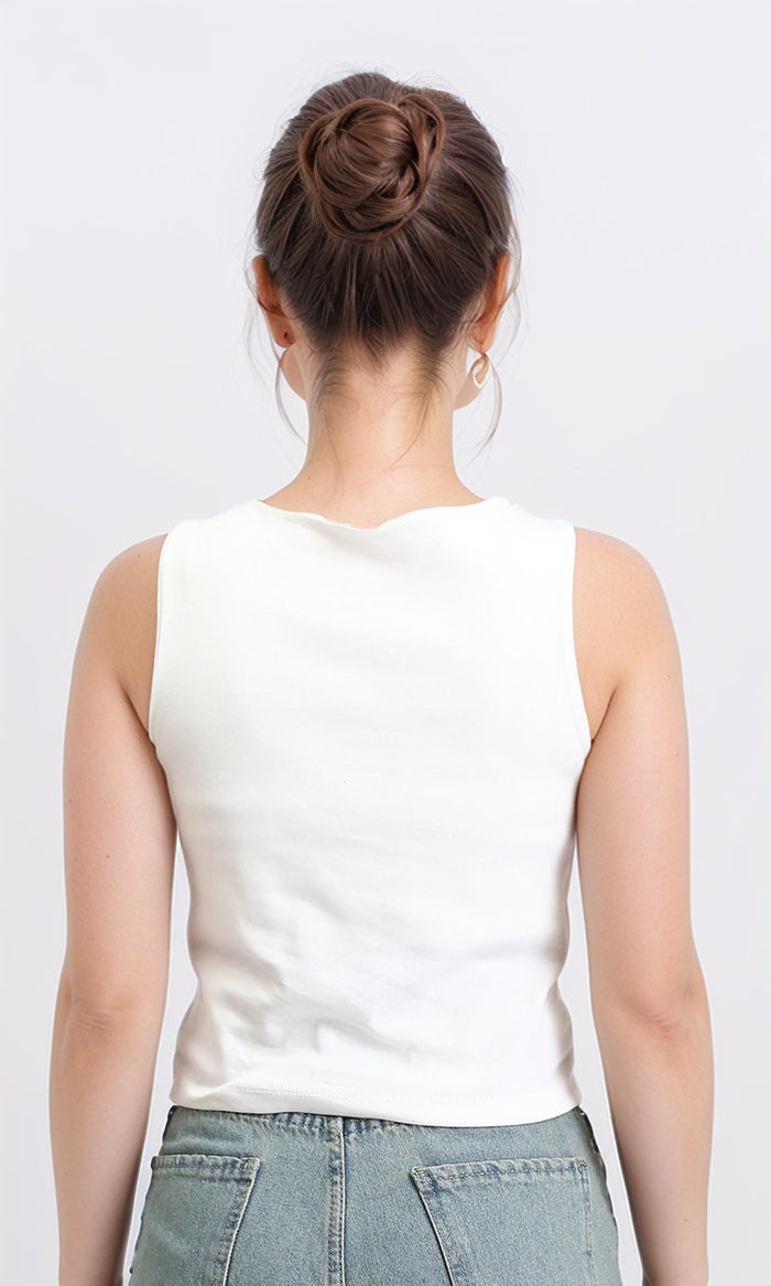 R209250 - Solid Cotton Sleeveless Tank Top - White