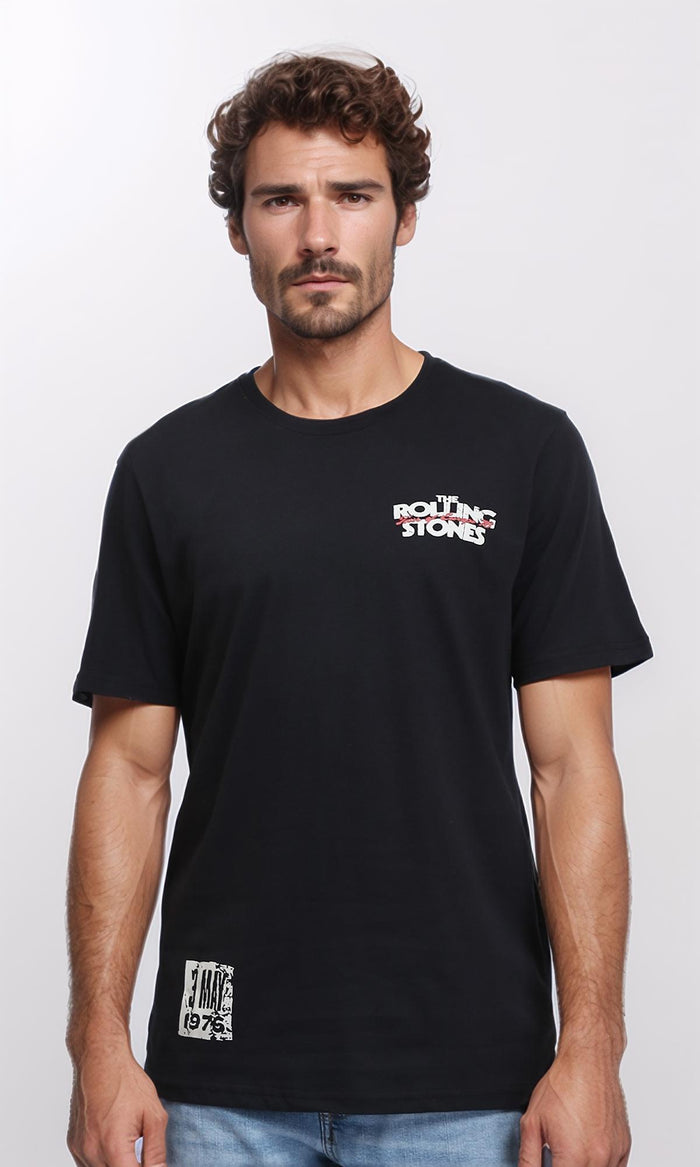 Slip On Crew Neck Printed Tee - Black
