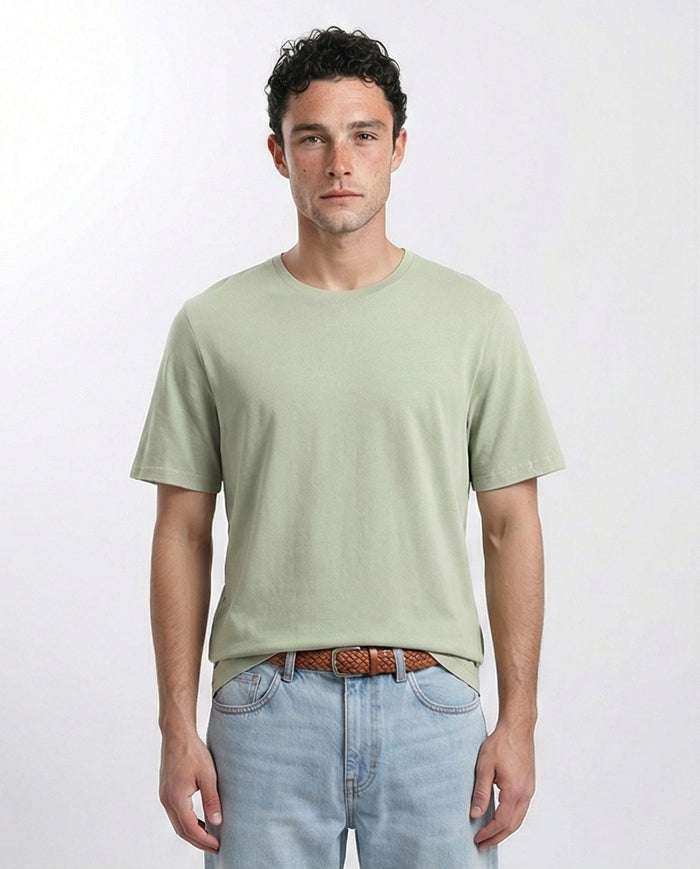 Crew Neck Slip On Basic Tee - Olive