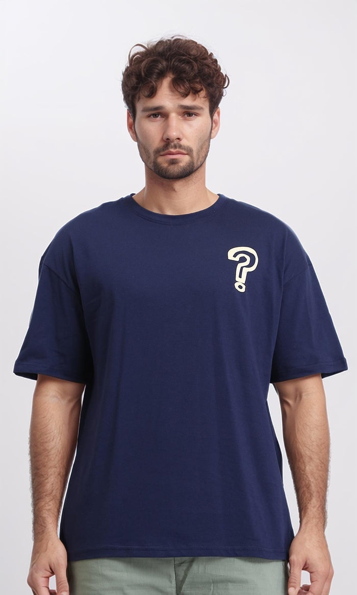 Front & Back Print Cotton Tee - Navy Blue