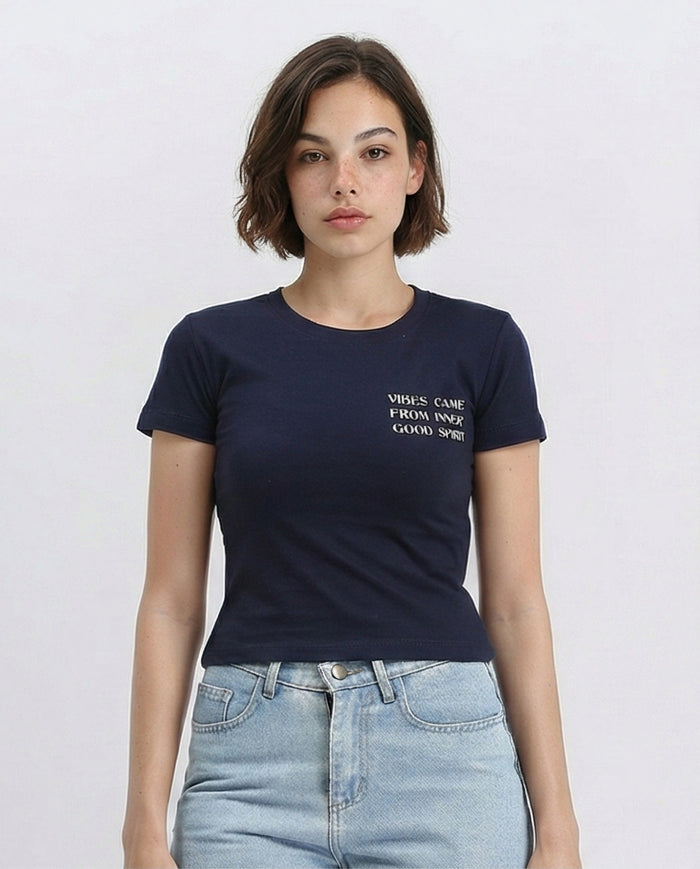 Regular Fit Short Sleeves Summer Tee - Navy Blue