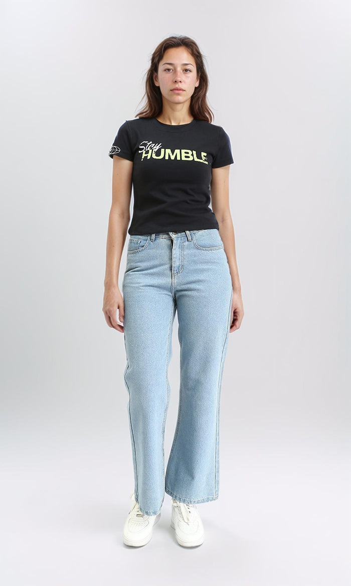 R209438 - Round Neck Printed Short Sleeves Tee - Black