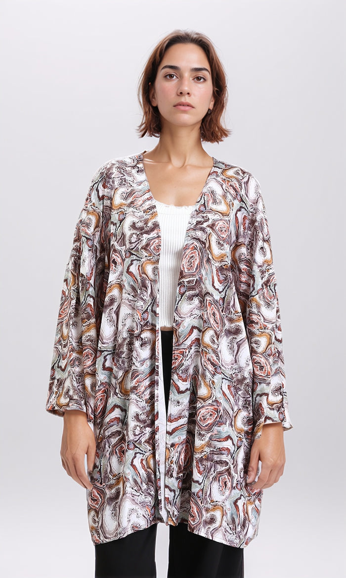 Patterned Slip On Summer Cardigan - Brown & Orange