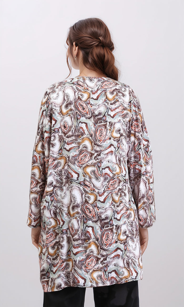R209478 - Patterned Slip On Summer Cardigan - Brown & Orange
