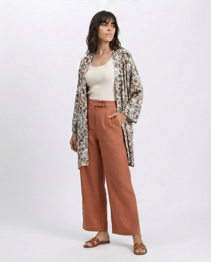 R209479 - Zebra Slip On Lightweight Cardigan - Brown & Light Blue