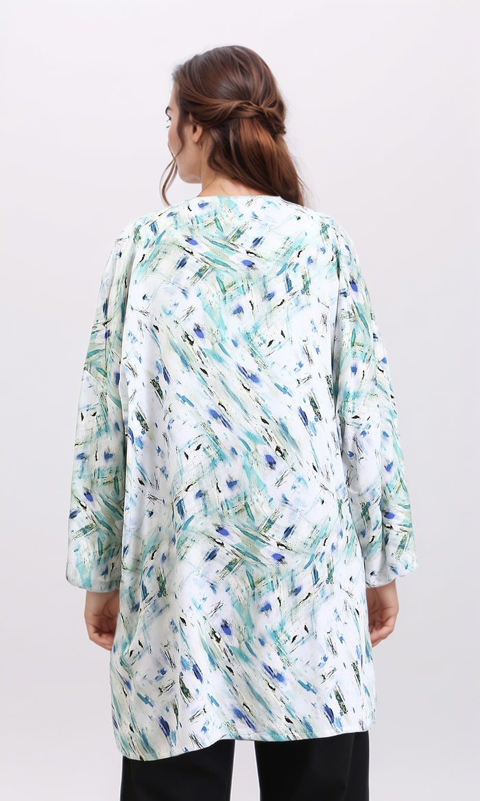 R209480 - Patterned Open Neckline Summer Cardigan - Blue & Aqua