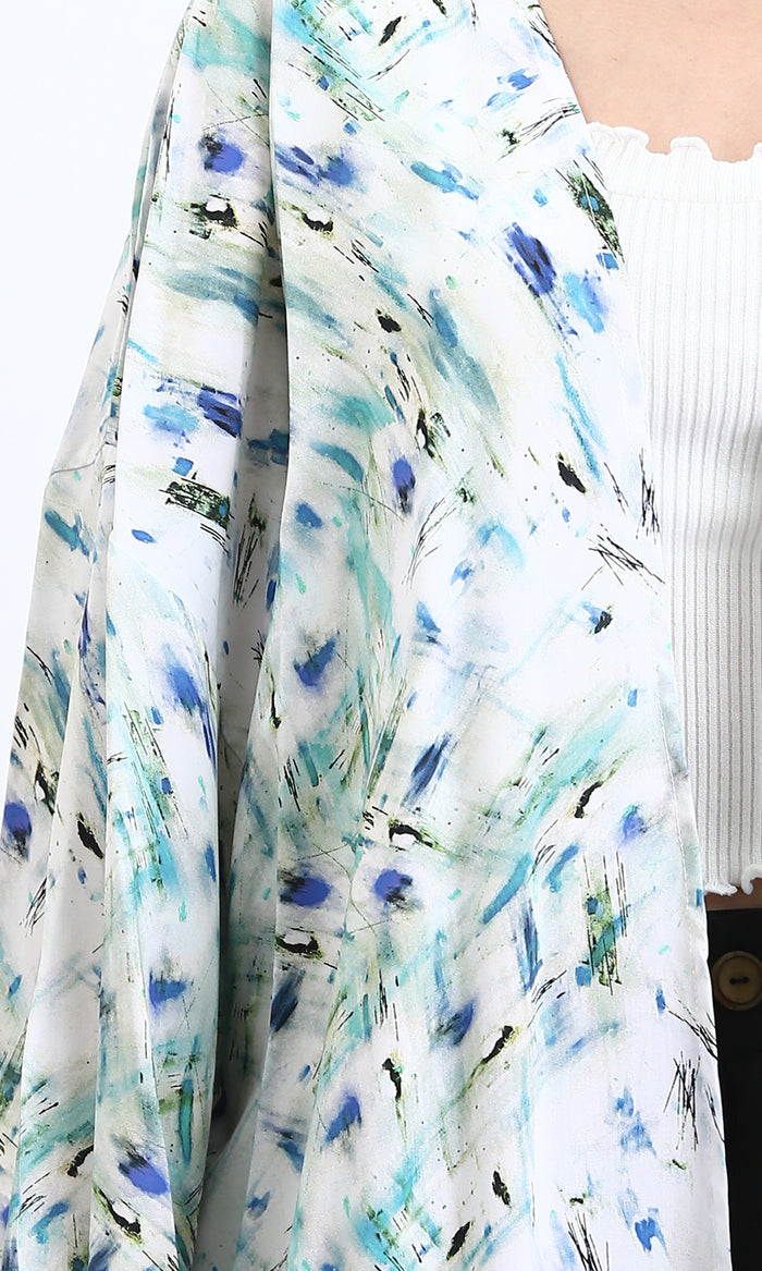 R209480 - Patterned Open Neckline Summer Cardigan - Blue & Aqua
