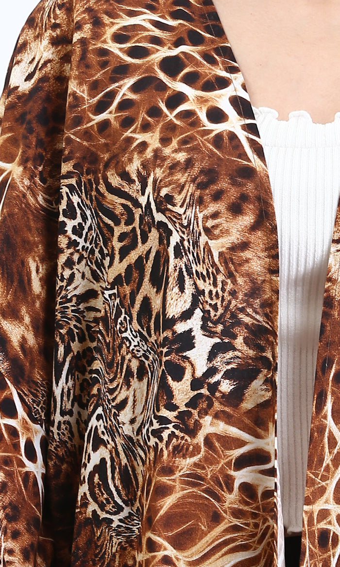 R209483 - Leopard Slip On Lightweight Cardigan - Brown