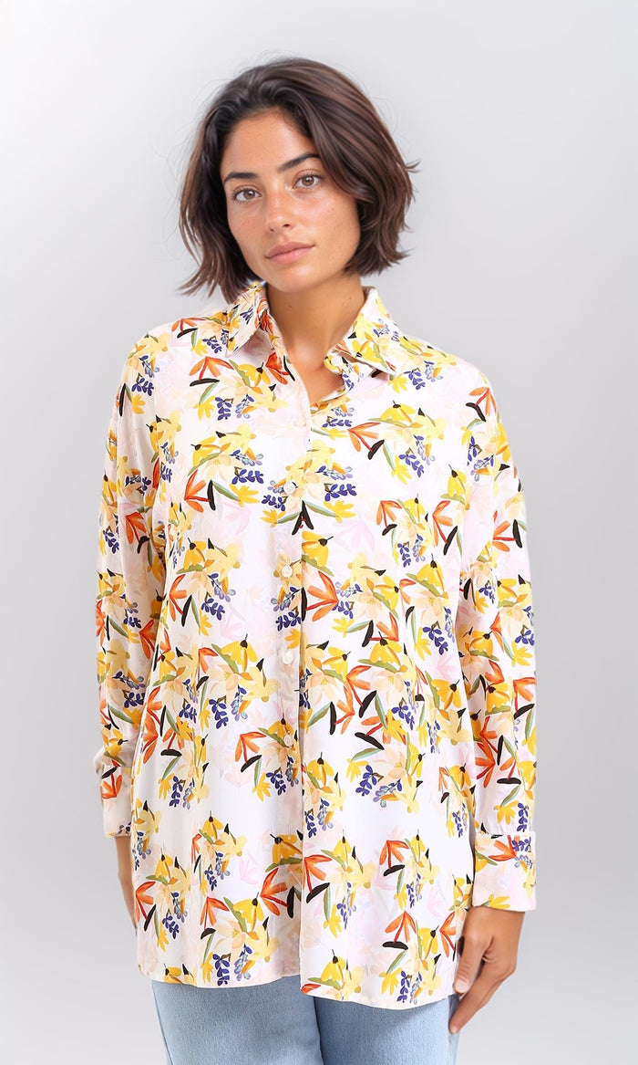 Colorful Floral Long Sleeves Shirt - Multicolor