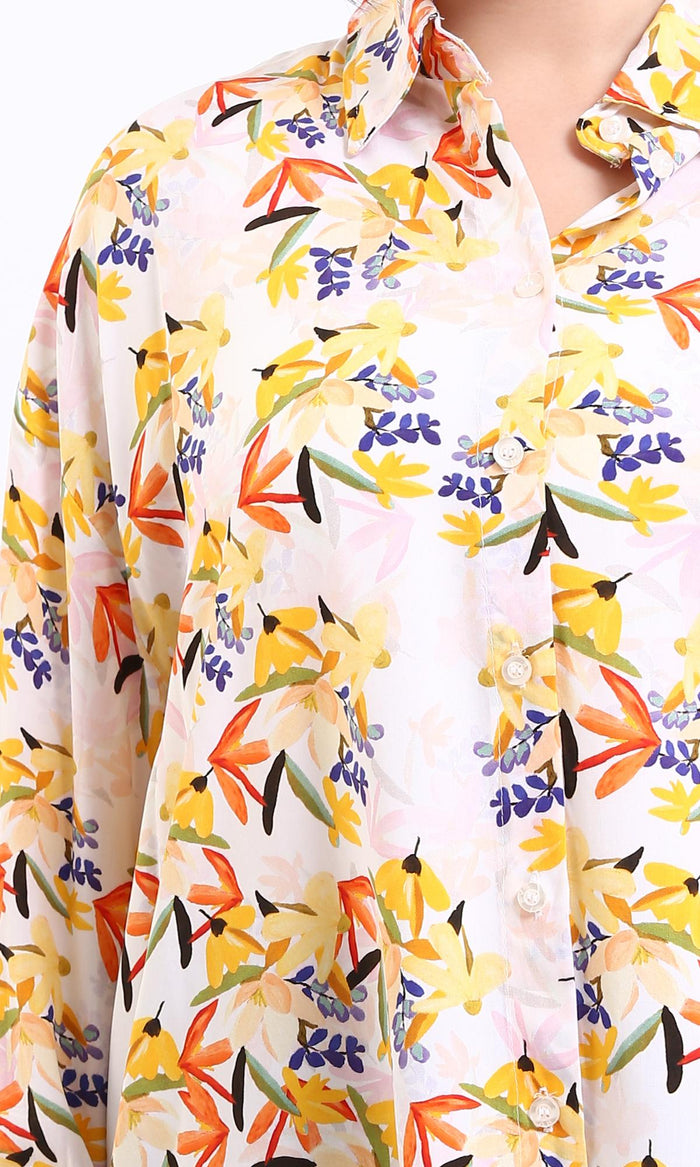 R209484-Colorful Floral Long Sleeves Shirt - Multicolor