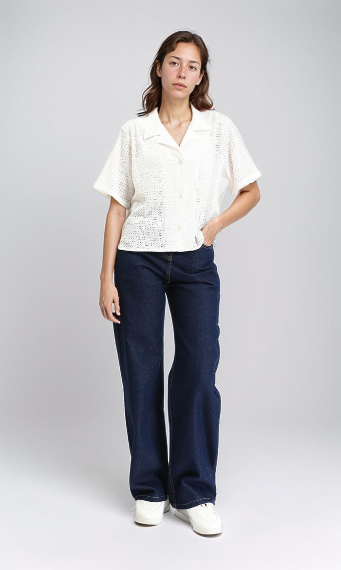 R209487 - Elbow Sleeves Perforated Shirt - White