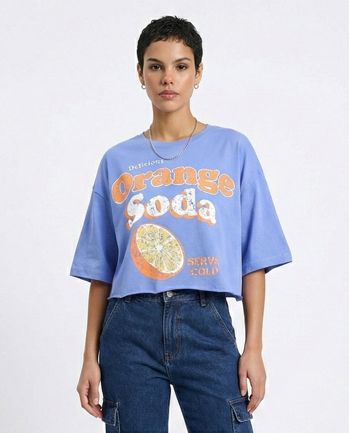 "orange Soda" Printed Cotton Tee - Lavender Blue