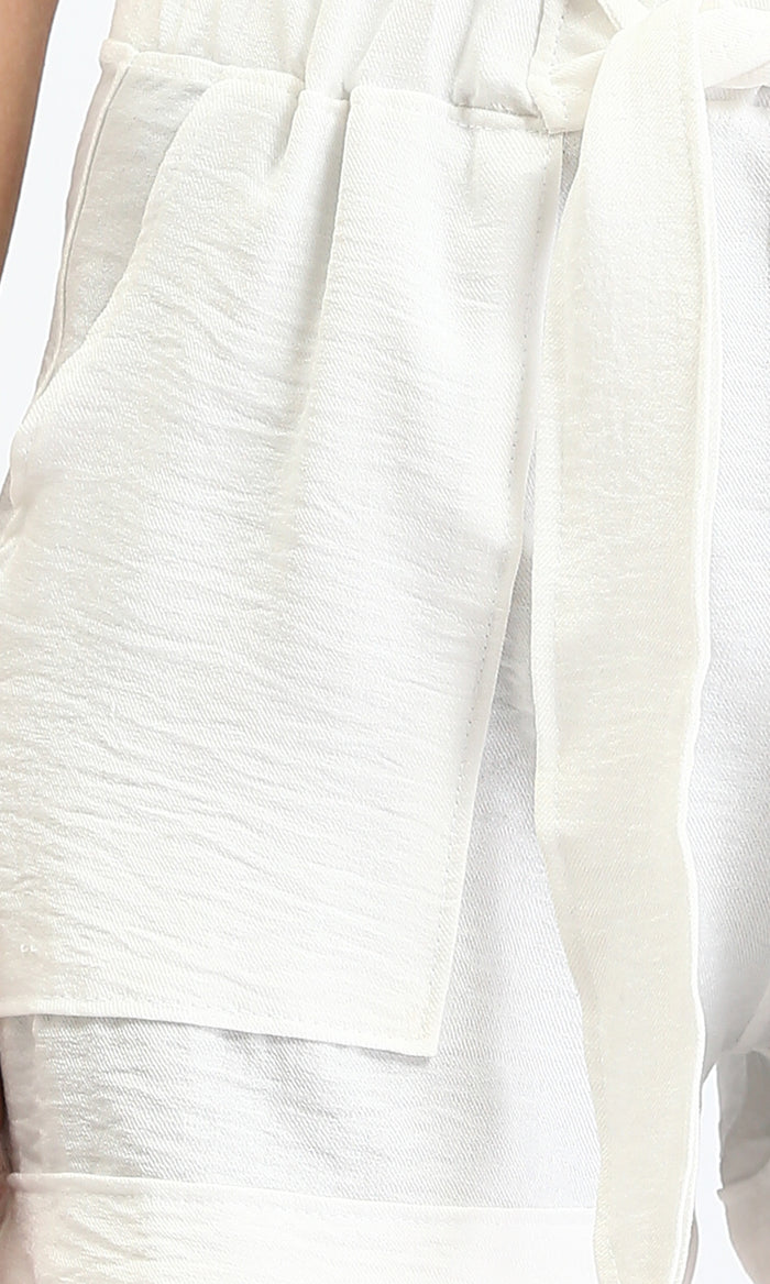 R209921 - Slip On Summer Shorts with Lace up - White