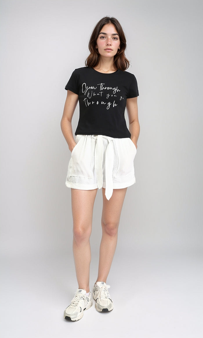 R209921 - Slip On Summer Shorts with Lace up - White