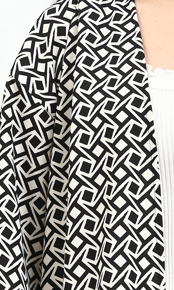 R209996 - Open Neckline Patterned Cardigan - Black & Beige