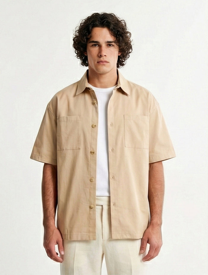 Solid Short Sleeves Classic Shirt - Dark Beige