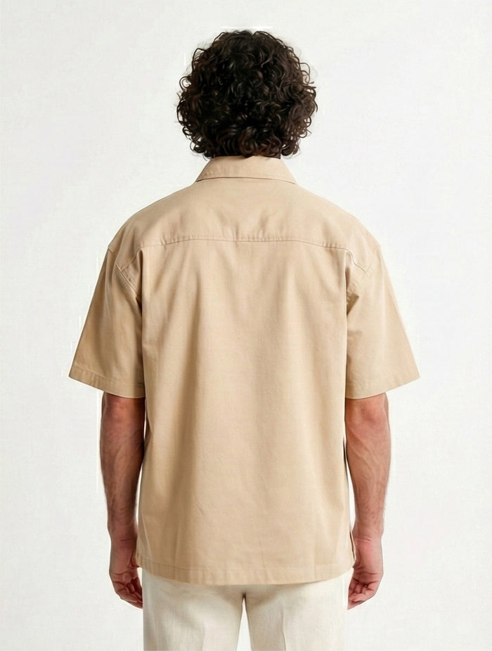 R210044 - Solid Short Sleeves Classic Shirt - Dark Beige