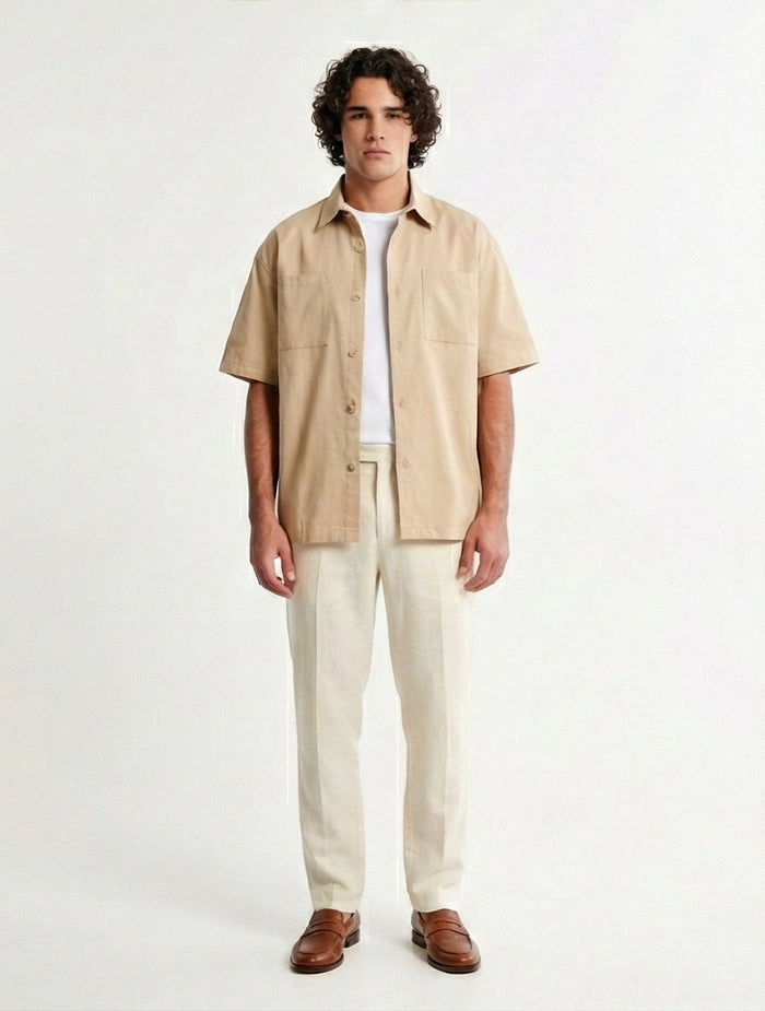 R210044 - Solid Short Sleeves Classic Shirt - Dark Beige