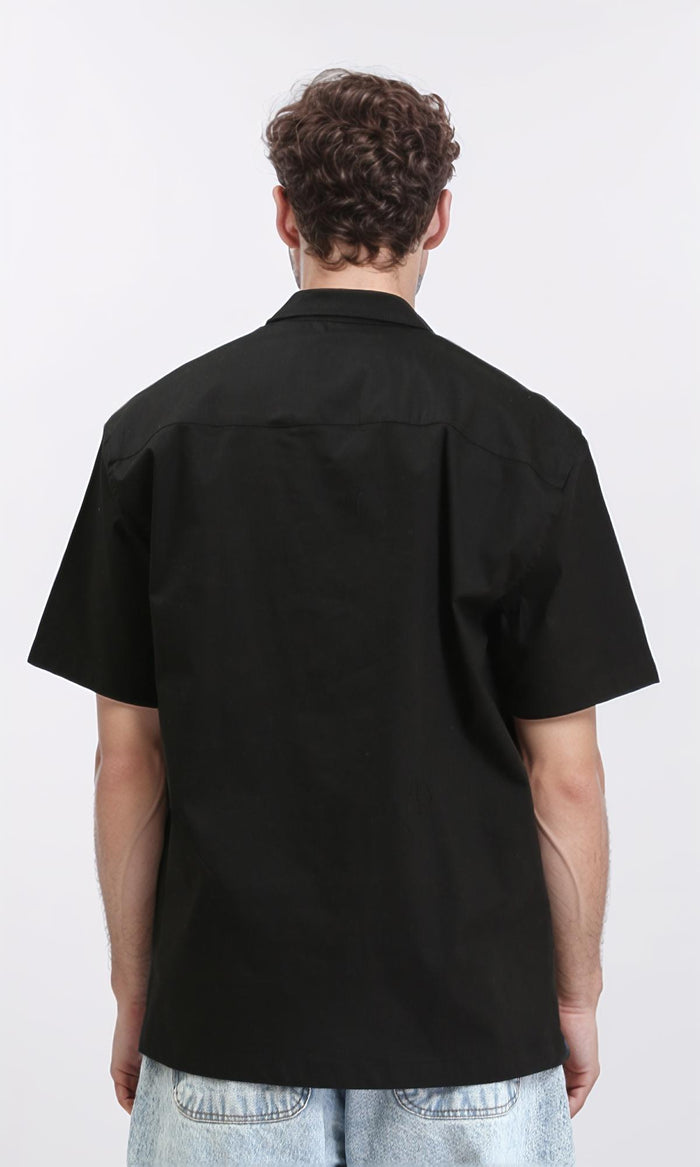 R210045 - Classic Collar Elbow Sleeves Shirt - Black