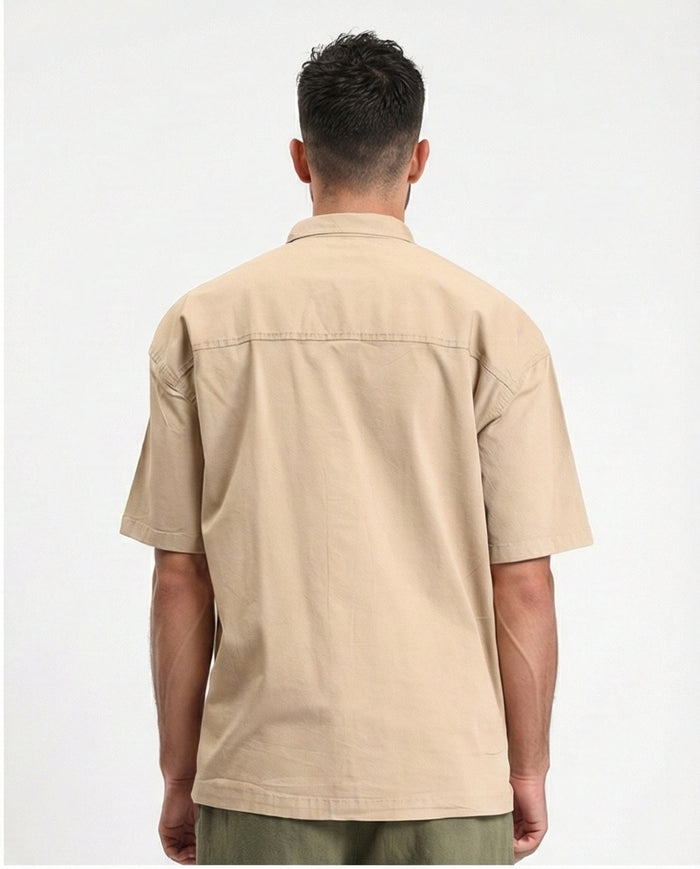R210048 - Short Sleeves Shirt with Front Pocket - Dark Beige