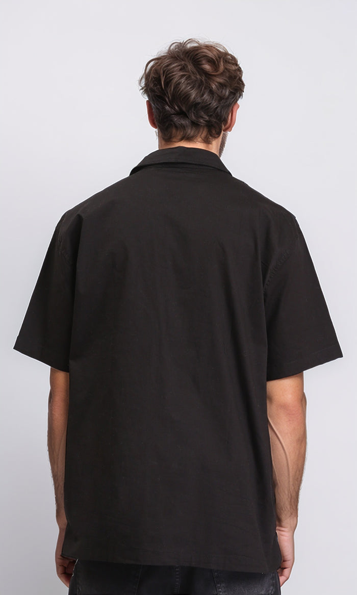 R210049 - Turn Down Collar Printed Shirt - Black