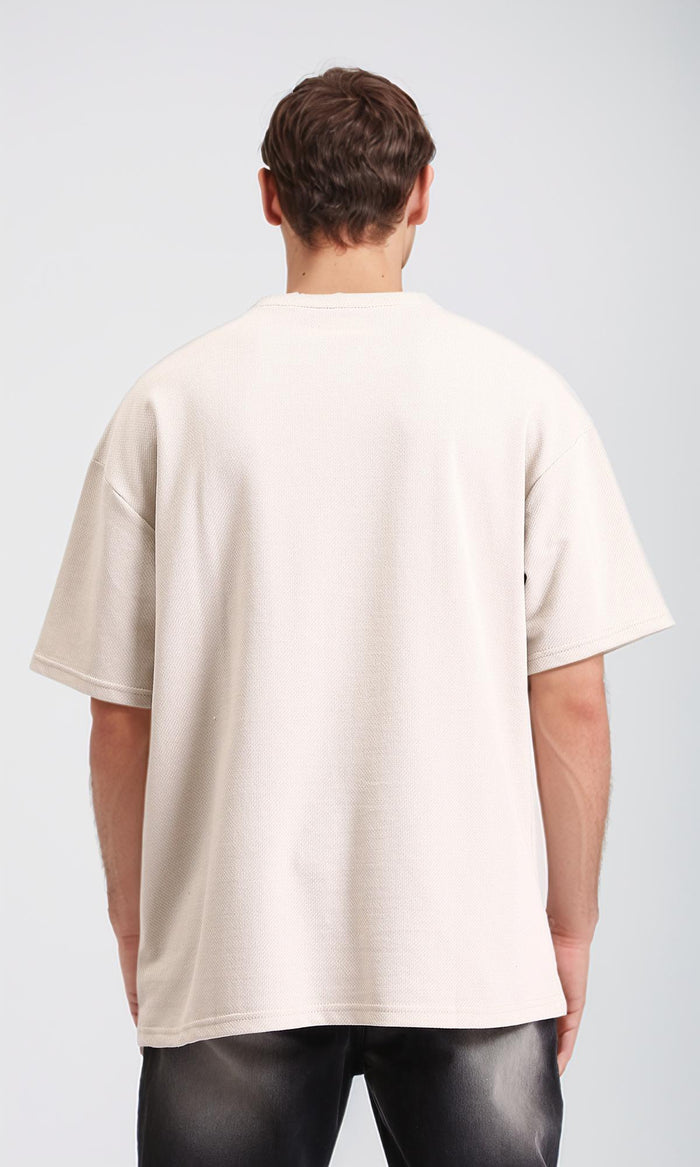 R210245 - Solid Pattern Slip On Basic Tee - Light Beige
