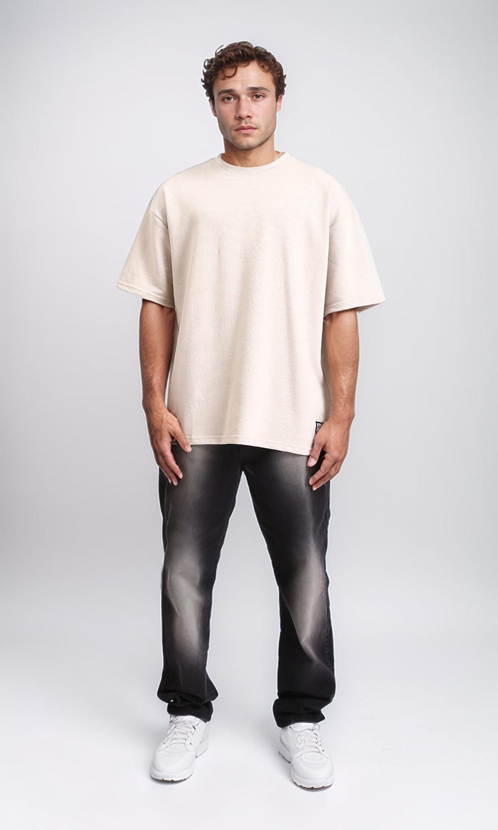 R210245 - Solid Pattern Slip On Basic Tee - Light Beige