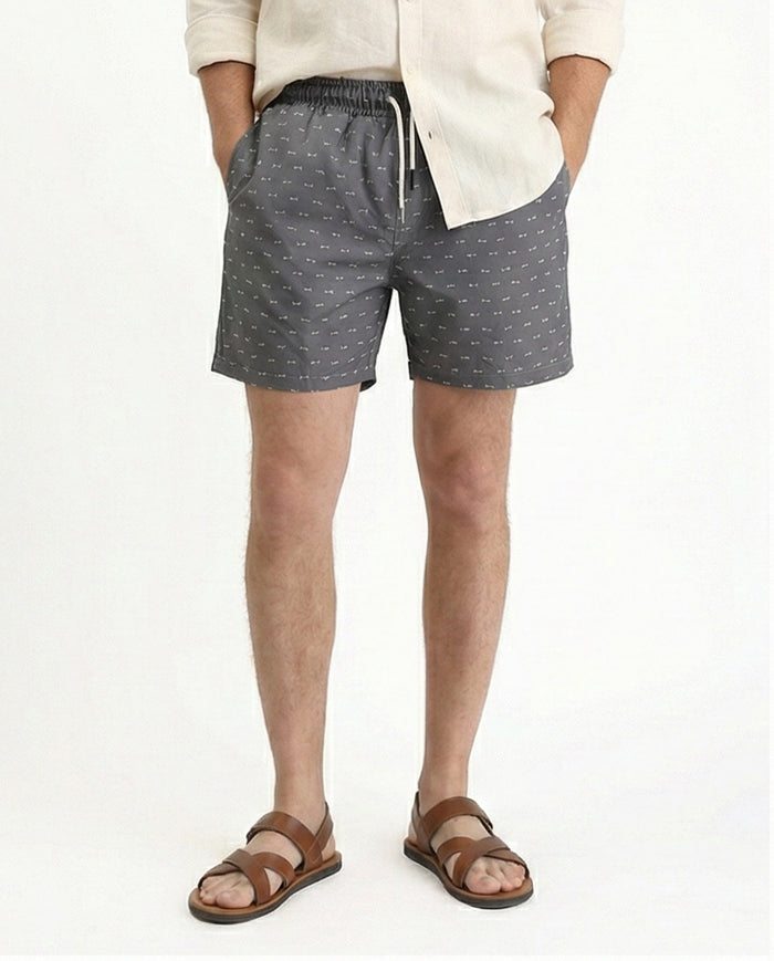 Fish Pattern Slip On Swim Short - Dark Grey