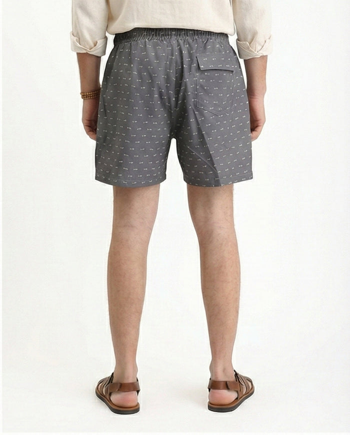 R210293 - Fish Pattern Slip On Swim Short - Dark Grey
