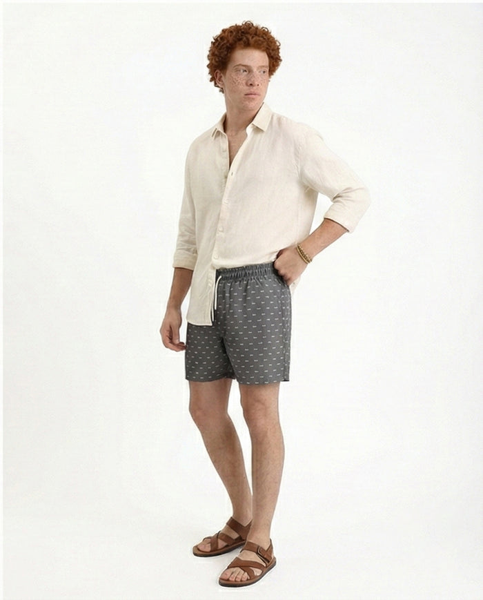 R210293 - Fish Pattern Slip On Swim Short - Dark Grey