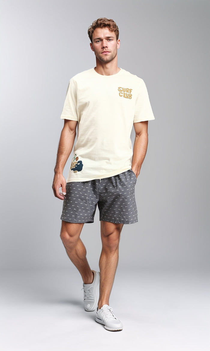 R210293 - Fish Pattern Slip On Swim Short - Dark Grey