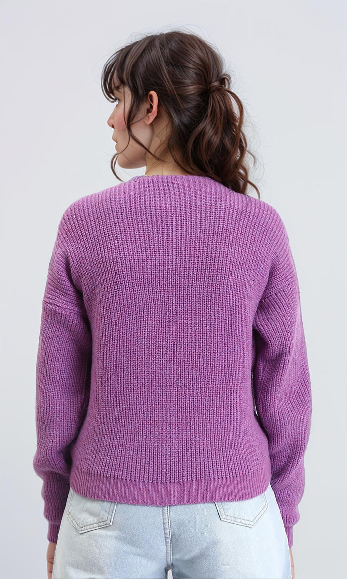 R210361 - Slip On V-Neck Knitted Pullover - Orchid