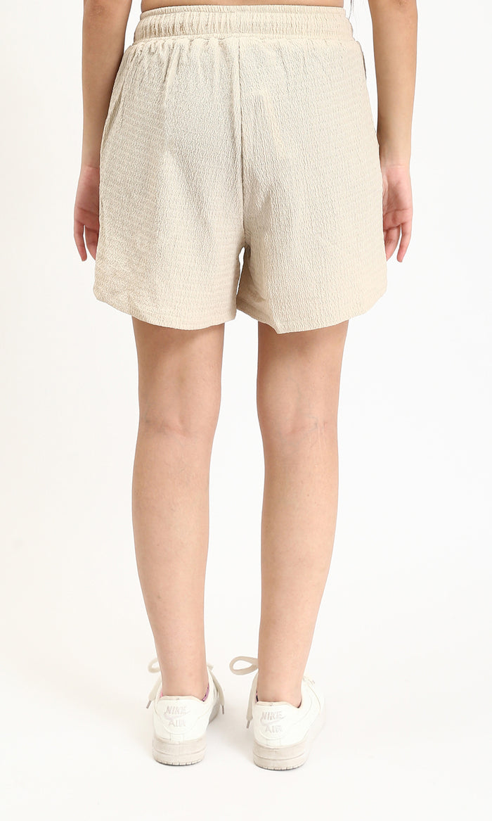 R210504 - Textured Feminine Short with Side Pockets - Beige