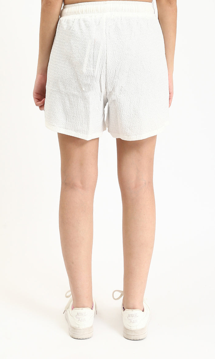 R210506 - Textured Feminine Short with Side Pockets - White