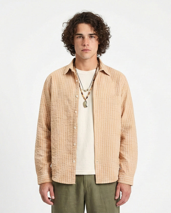 Striped Long Sleeves Casual Shirt - Camel & White