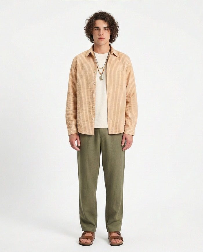 R210539 - Striped Long Sleeves Casual Shirt - Camel & White