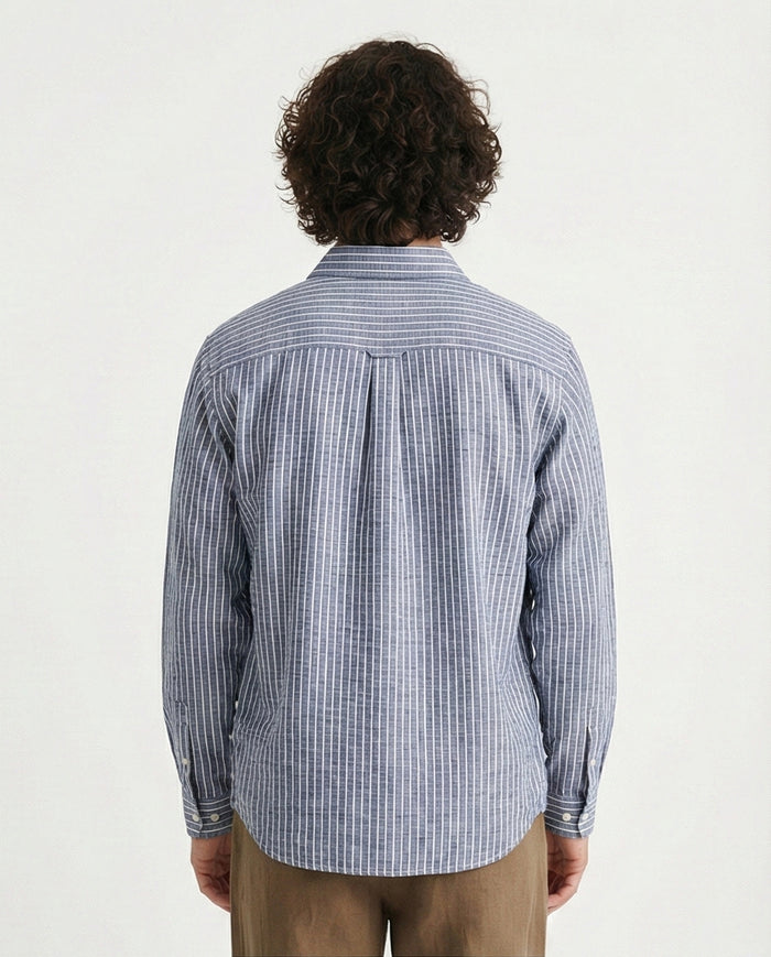 R210541 - Patterned Long Sleeves Cotton Shirt - Navy Blue