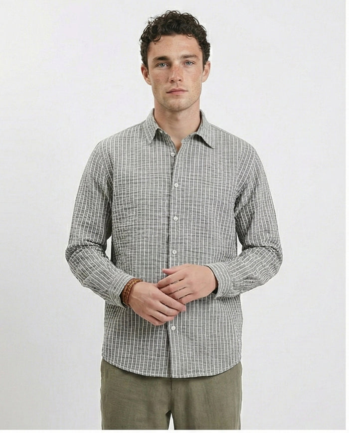 Patterned Long Sleeves Cotton Shirt - Dark Grey