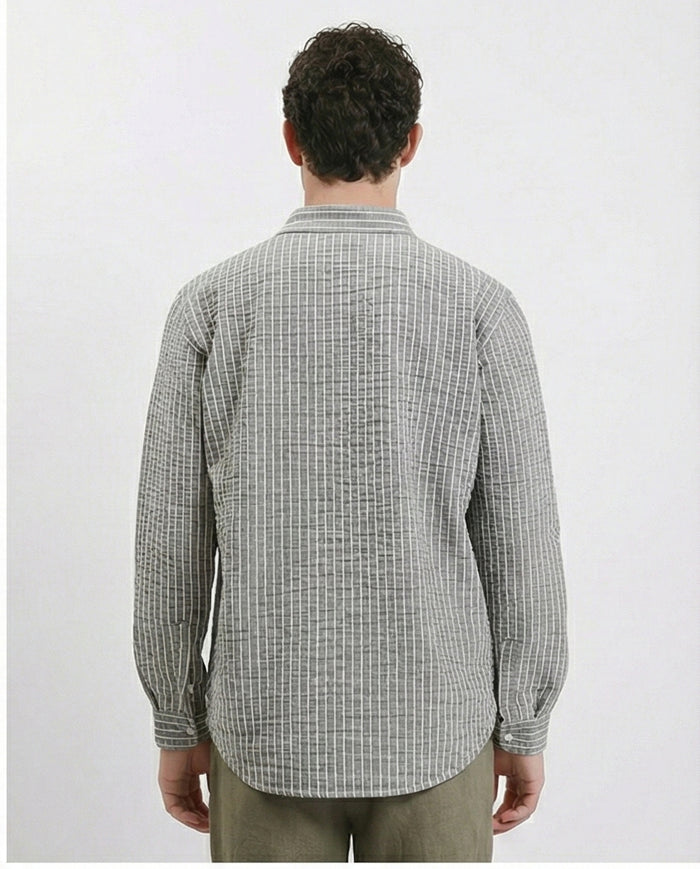 R210542 - Patterned Long Sleeves Cotton Shirt - Dark Grey