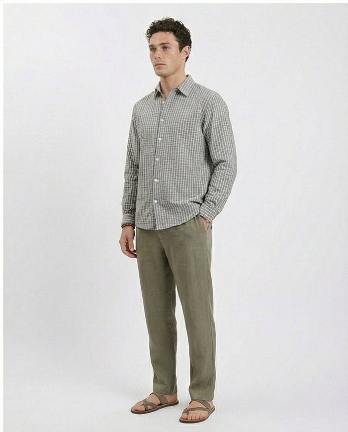 R210542 - Patterned Long Sleeves Cotton Shirt - Dark Grey