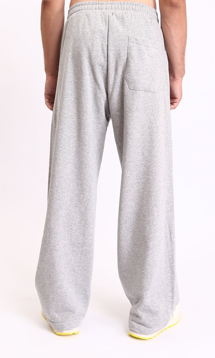 R210569 - Elastic Waist Wide Pants with Pockets - Heather Light Grey