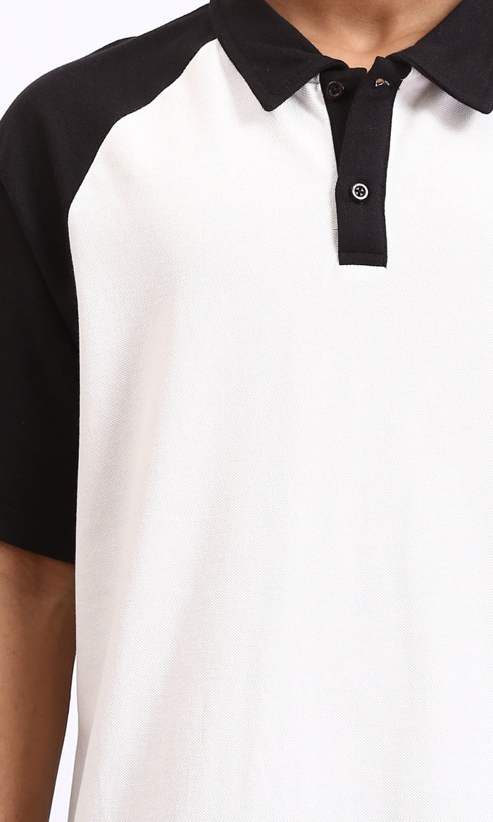R210621 - Bi-Tone Buttoned Polo Shirt - Black & White