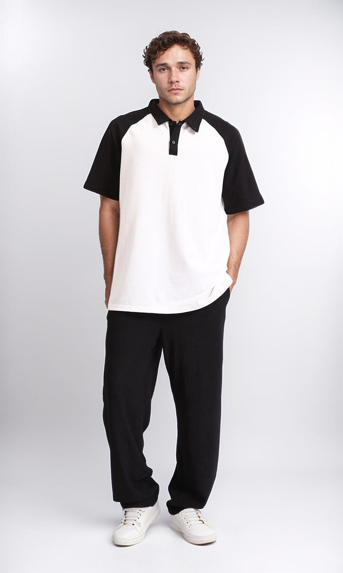 R210621 - Bi-Tone Buttoned Polo Shirt - Black & White
