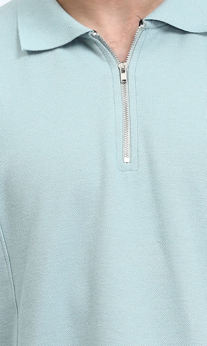 R210631 - Relaxed Fit Zipped Polo Shirt - Mint