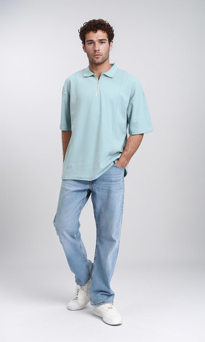 R210631 - Relaxed Fit Zipped Polo Shirt - Mint