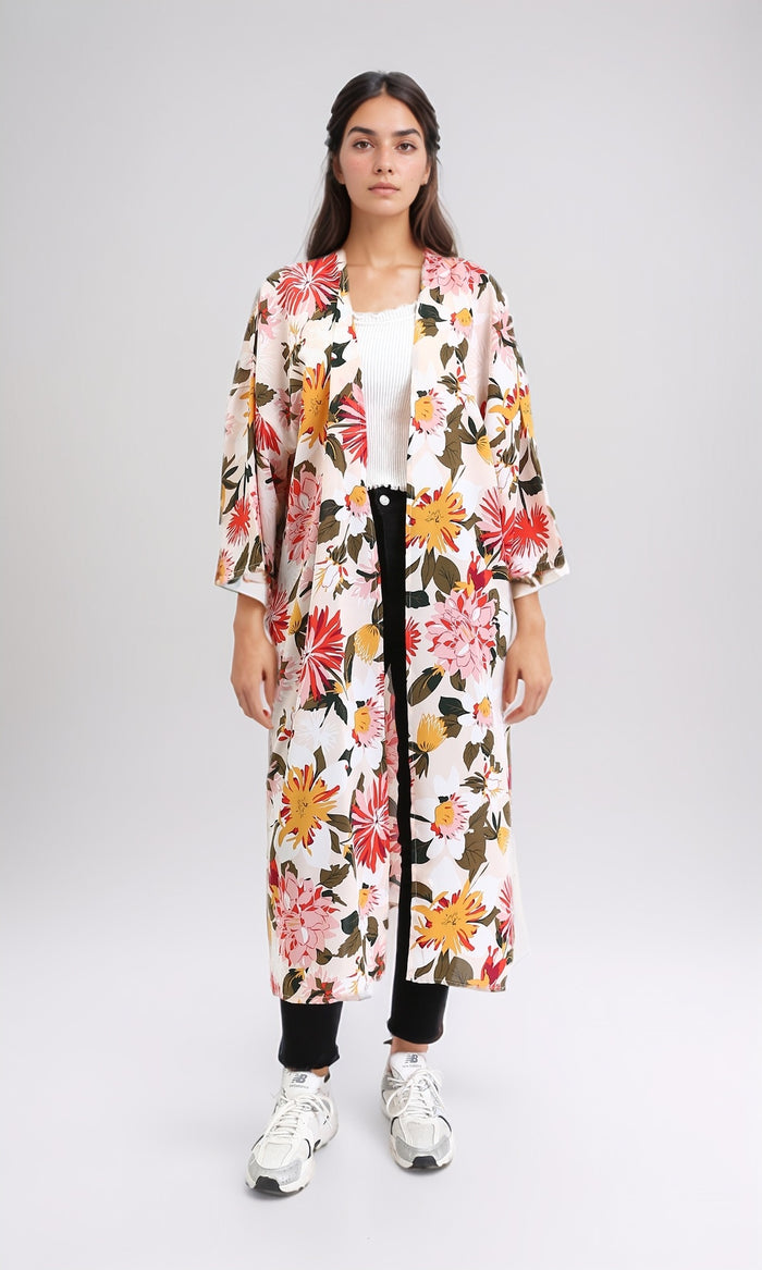 Open Neckline Colorful Floral Cardigan - Simon & Orange