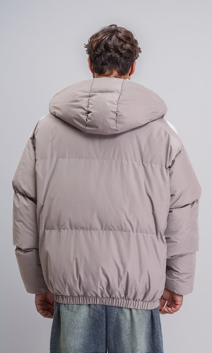 R210763 - Hooded Neck Zipped Puffer Jacket - Medium Grey
