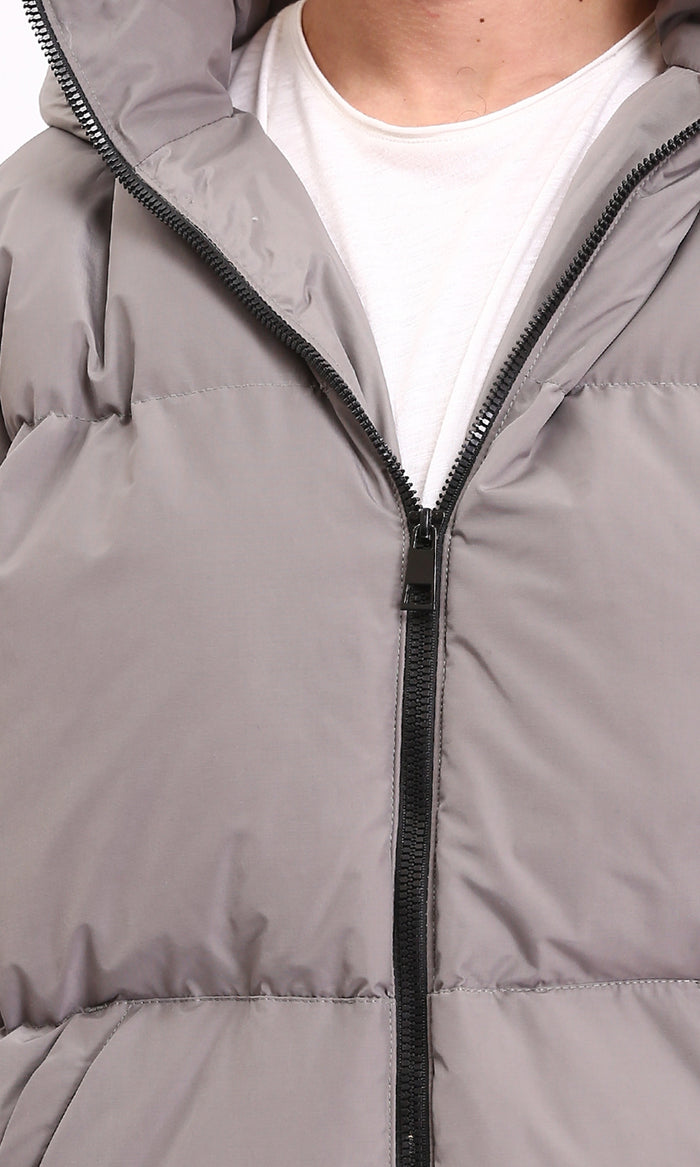 R210763 - Hooded Neck Zipped Puffer Jacket - Medium Grey
